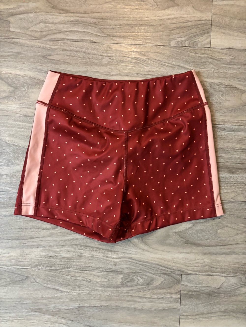 Women's High-Rise Athletic Shorts in Burgundy with Pink Side Panels